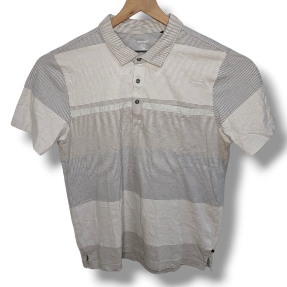 Toad and Co Stripe Polo Shirt Size Large Gray Multicolor Striped 100% Cotton - Picture 1 of 4
